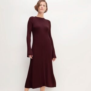 Everlane The Ribbed Mock Neck Midi Dress S Burgundy